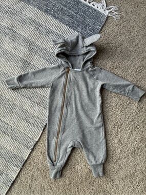 Mini Rodini Gray Hooded One-Piece Romper with Ears